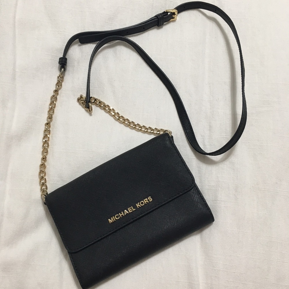 Michael Kors Saffiano Leather Black Crossbody Crossbody Wallet on a Chain